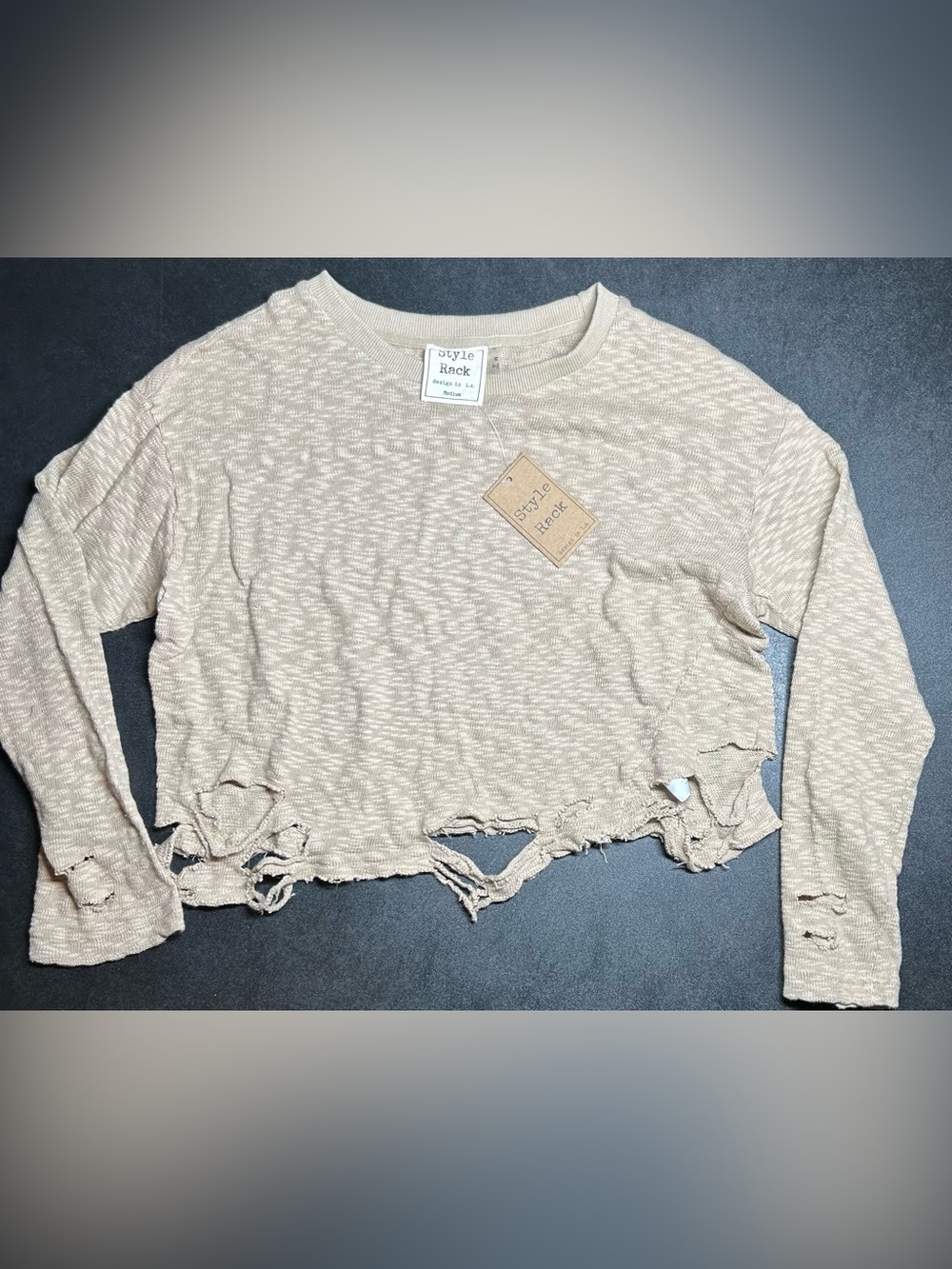 Style Rack Size M Distressed Long Sleeve Lightly Cropped Sweater